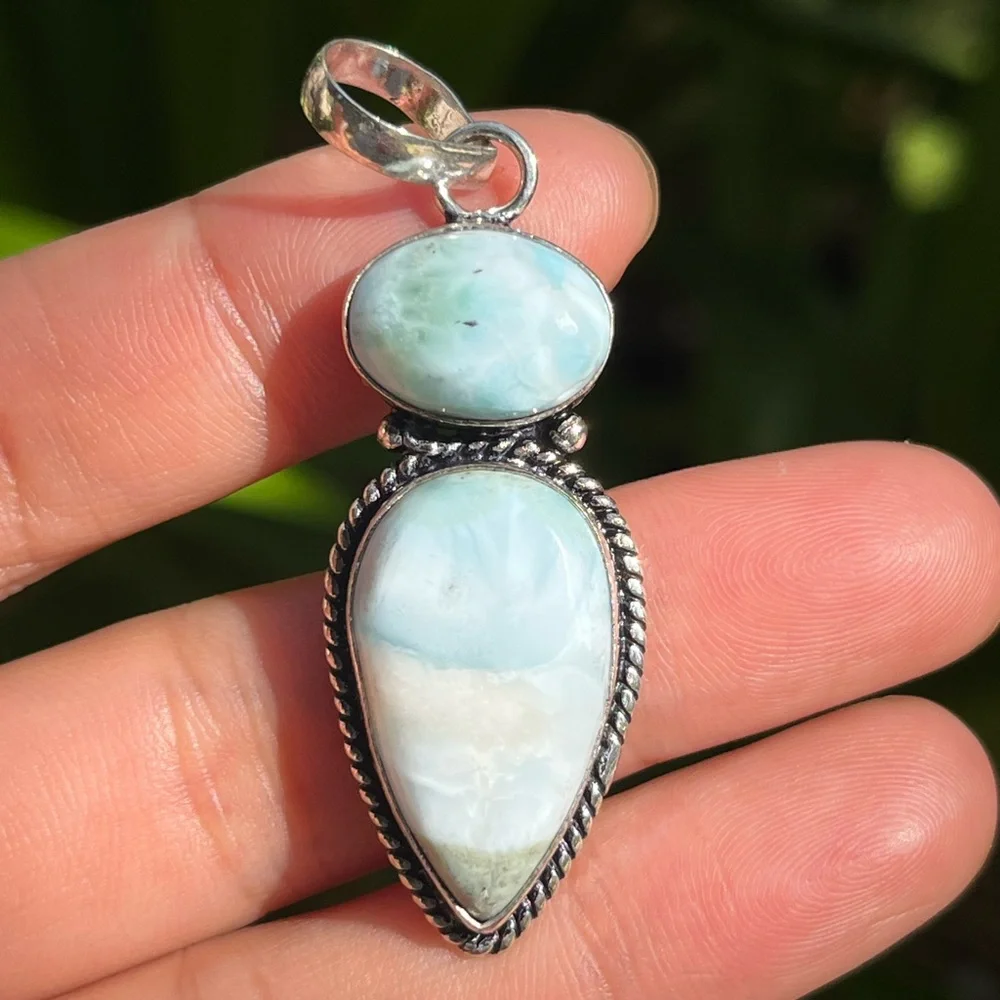 925‎ silver plated two stone Larimar pendant